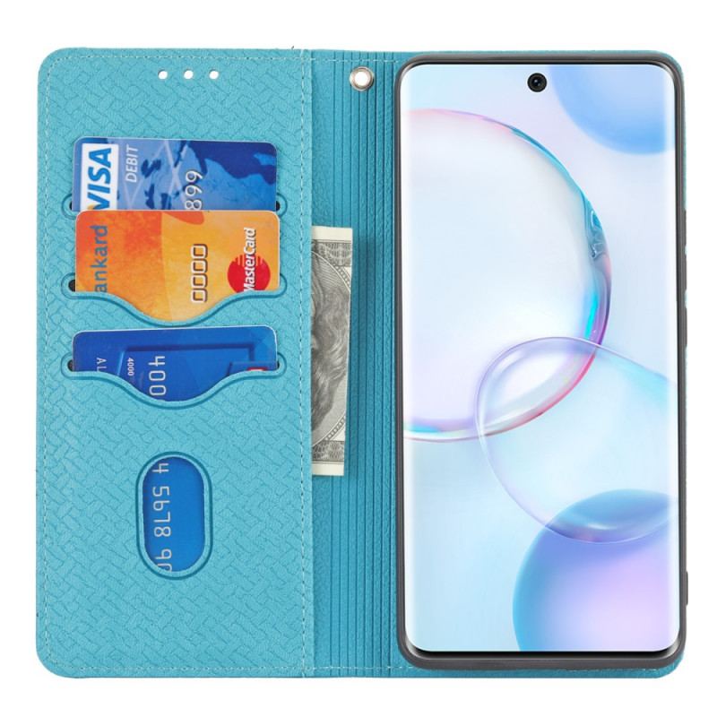 Flip Cover Huawei Nova 9 Pro Med Snor Strappy Vævet Læder Stil