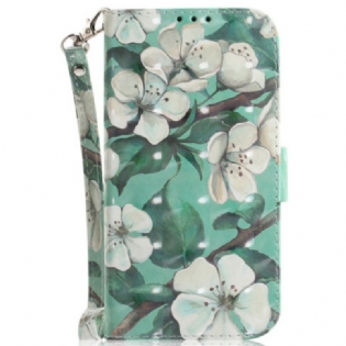 Flip Cover Motorola Edge 50 Pro Hvide Blomster Med Rem