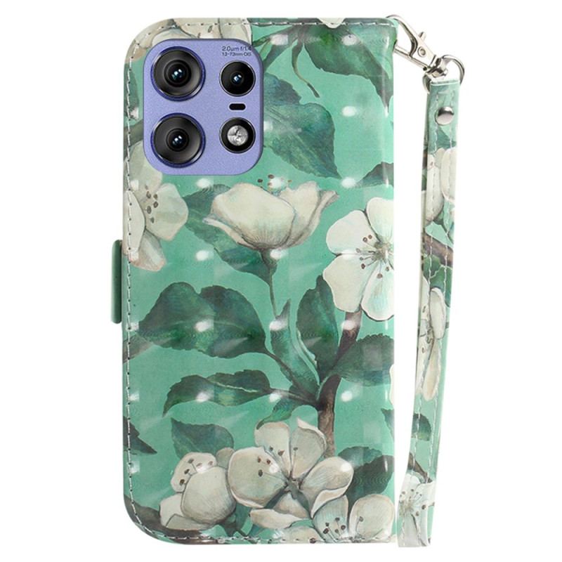 Flip Cover Motorola Edge 50 Pro Hvide Blomster Med Rem