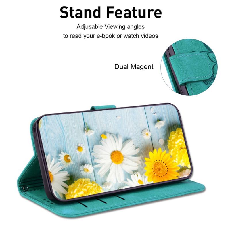 Læder Cover Motorola Edge 50 Pro Telefon Etui Blomstermønster