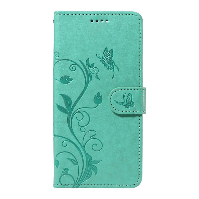 Læder Cover Motorola Edge 50 Pro Telefon Etui Sommerfugle Og Blomster