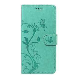 Læder Cover Motorola Edge 50 Pro Telefon Etui Sommerfugle Og Blomster