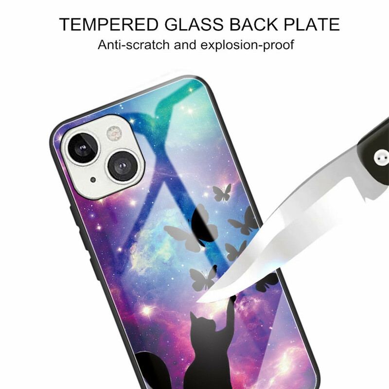 Cover iPhone 13 Mini Hærdet Glas Kat Og Sommerfugle I Rummet