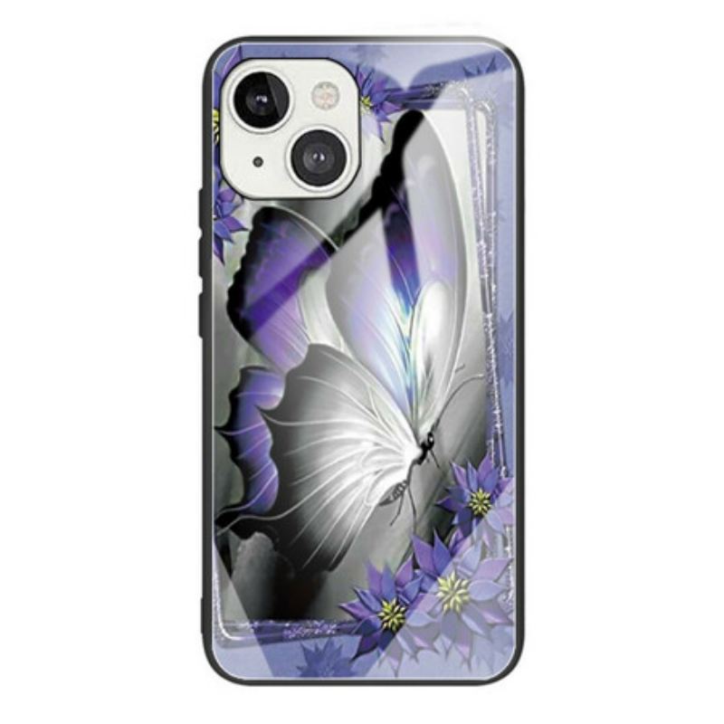 Cover iPhone 13 Mini Lilla Sommerfugl Hærdet Glas