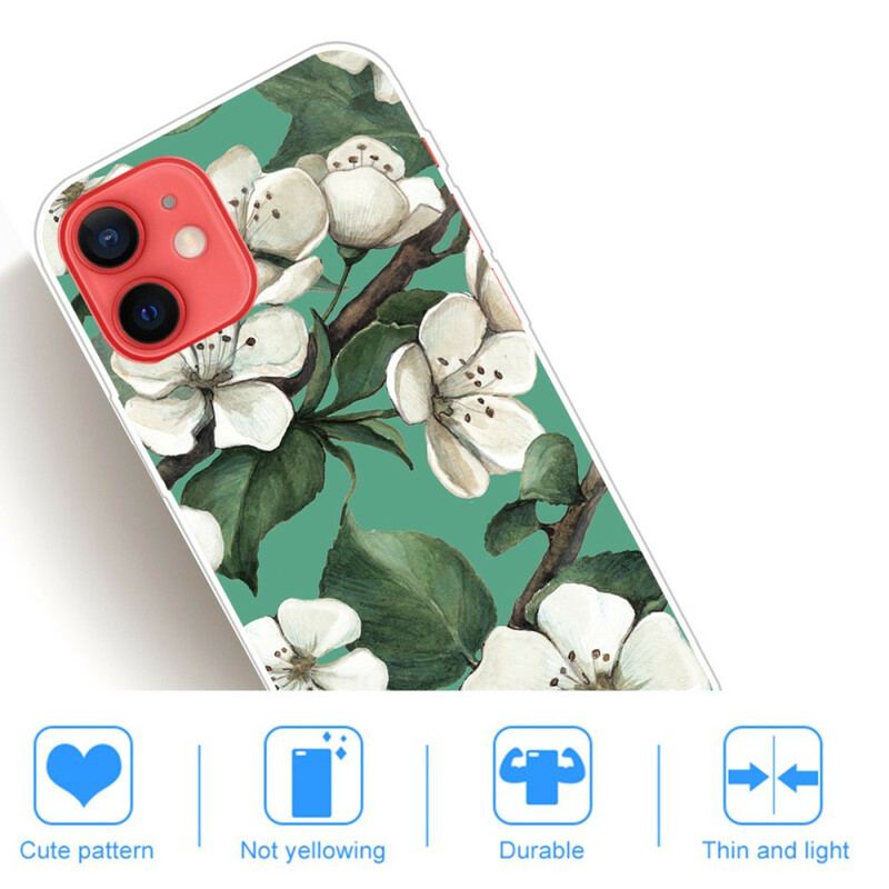 Cover iPhone 13 Mini Malede Hvide Blomster