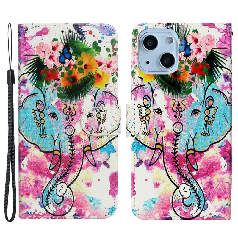 Flip Cover iPhone 13 Mini Elefant Maleri