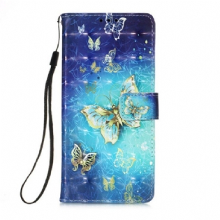 Flip Cover iPhone 13 Mini Golden Butterflies Lanyard