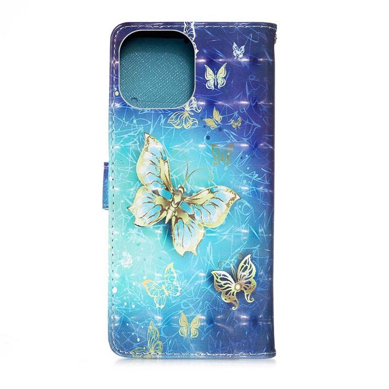 Flip Cover iPhone 13 Mini Golden Butterflies Lanyard