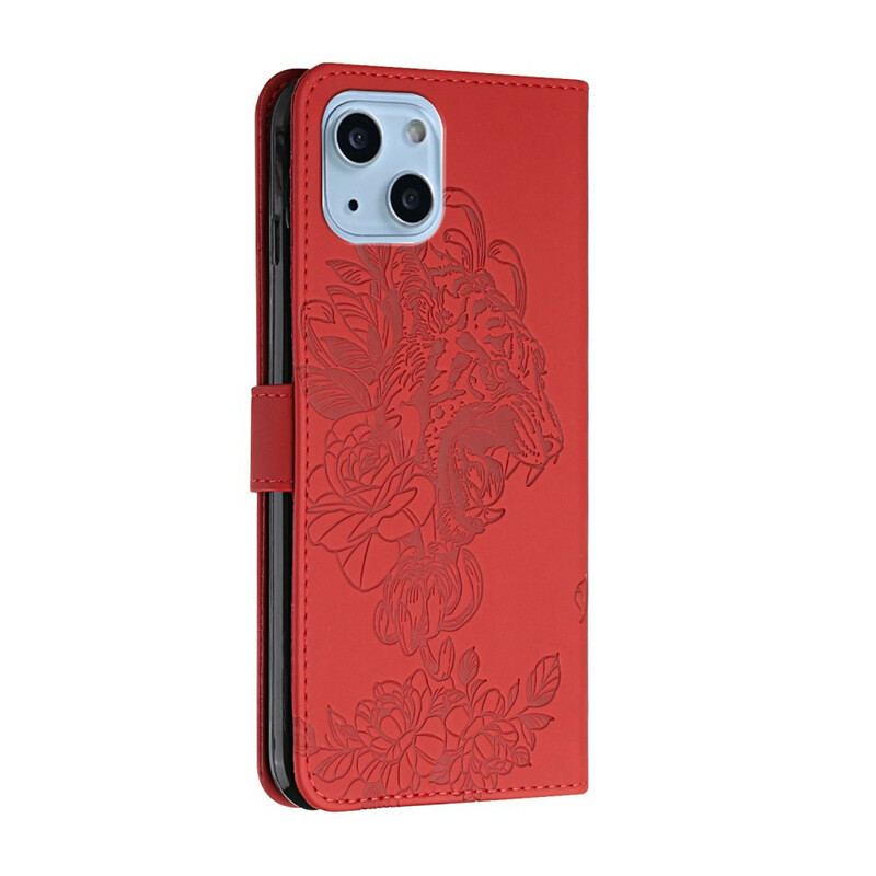 Flip Cover iPhone 13 Mini Med Snor Barok Strappy Tiger