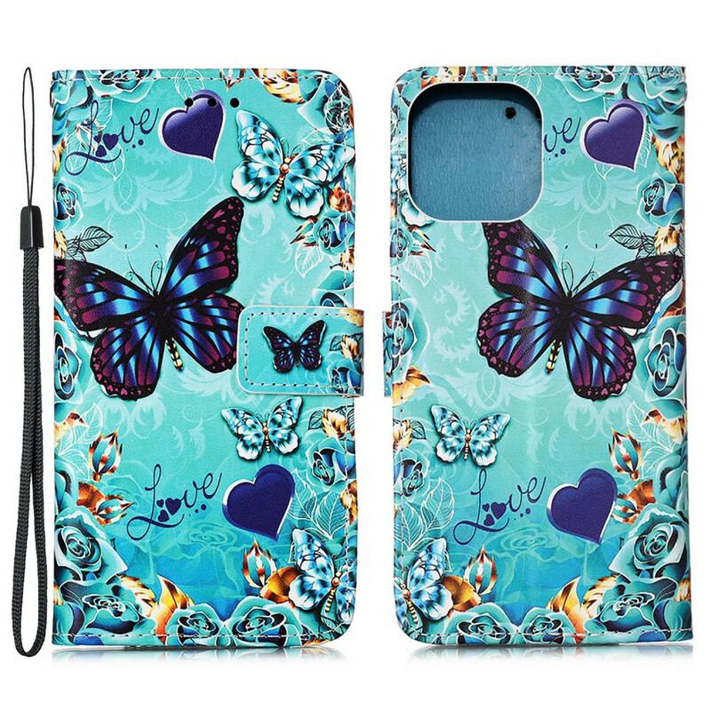 Flip Cover iPhone 13 Mini Med Snor Elsker Butterflies Strappy