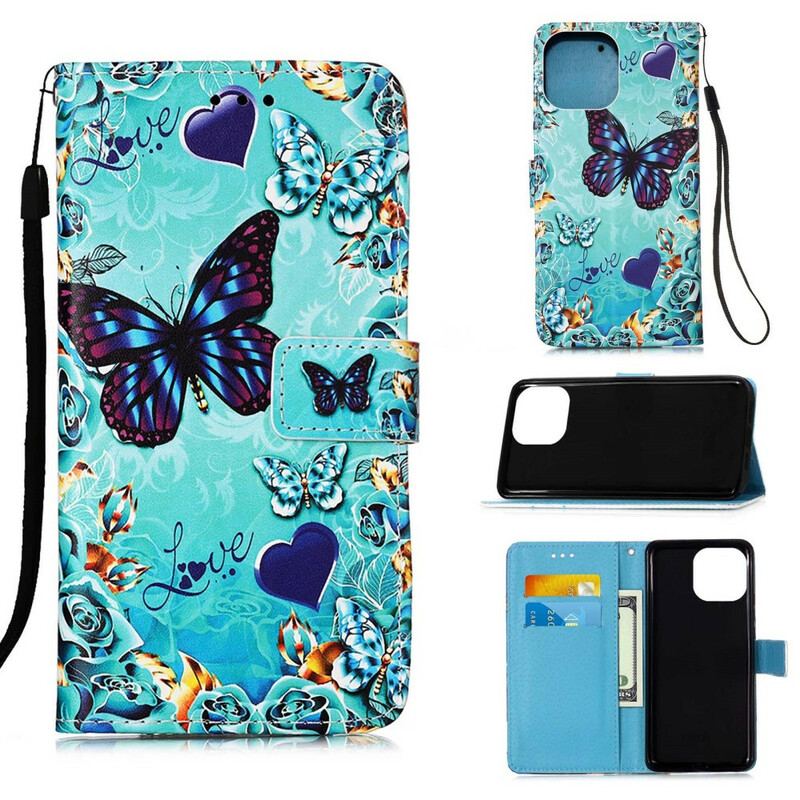 Flip Cover iPhone 13 Mini Med Snor Elsker Butterflies Strappy