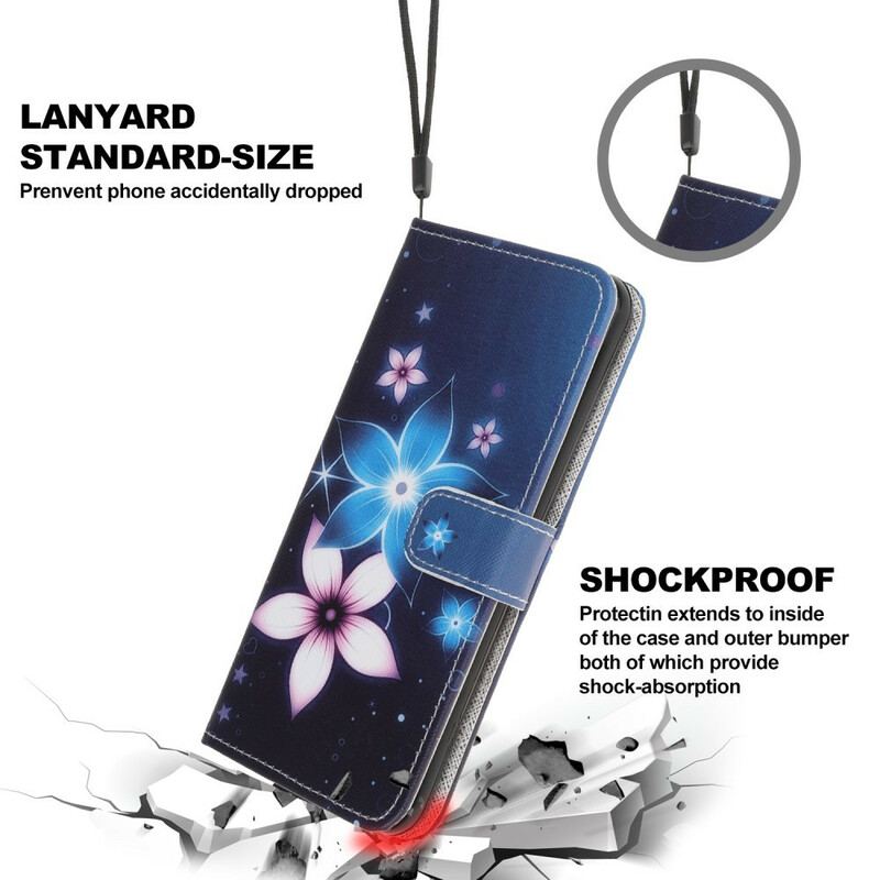 Flip Cover iPhone 13 Mini Med Snor Lunar Strap Blomster