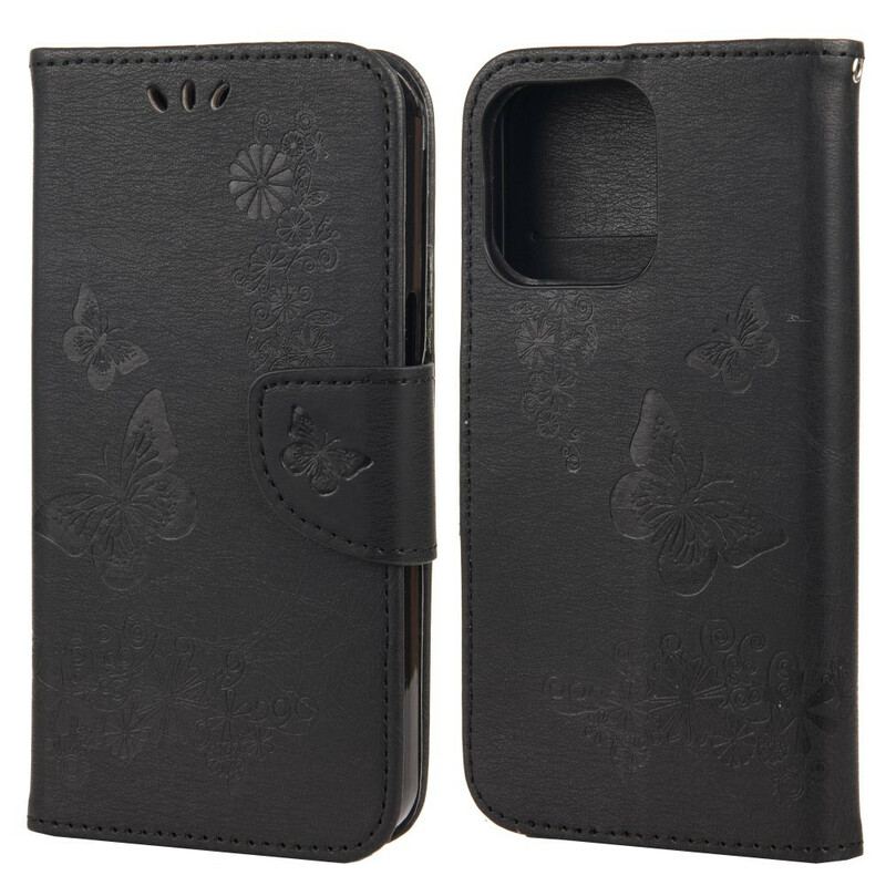 Flip Cover iPhone 13 Mini Med Snor Pragtfulde Stropsommerfugle