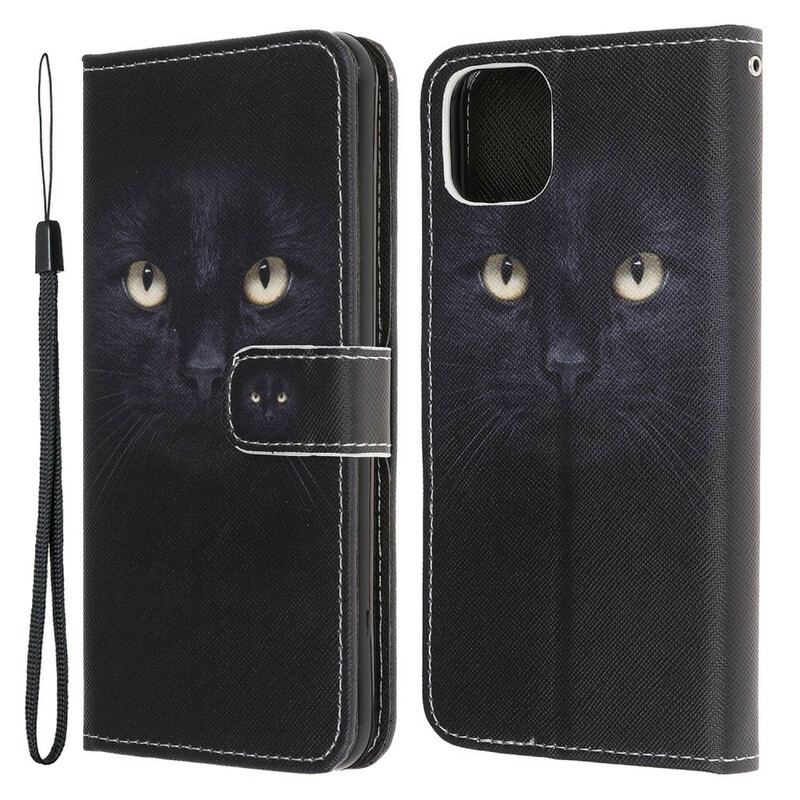 Flip Cover iPhone 13 Mini Med Snor Strappy Black Cat Eyes