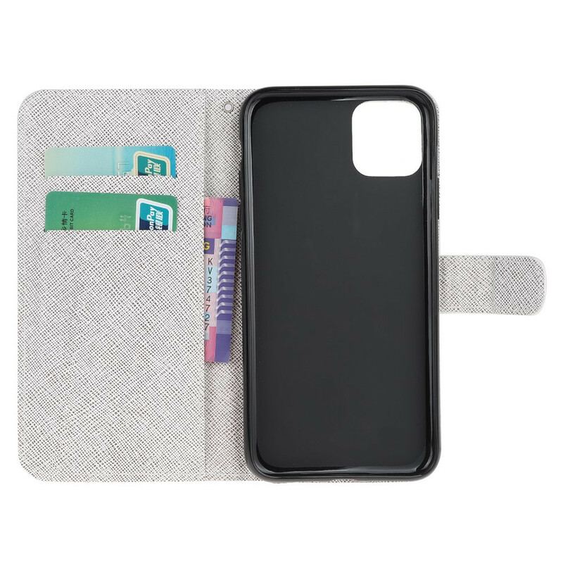 Flip Cover iPhone 13 Mini Med Snor Strappy Diamond Sommerfugle