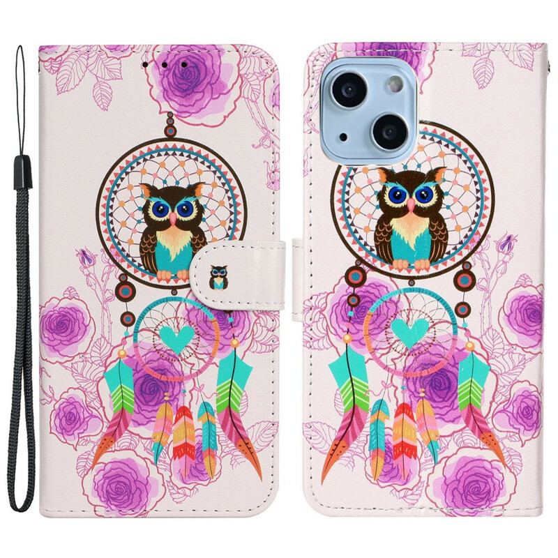 Flip Cover iPhone 13 Mini Med Snor Strappy Owl Mandala