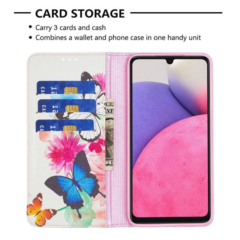 Cover Samsung Galaxy A33 5G Flip Cover Farverige Sommerfugle