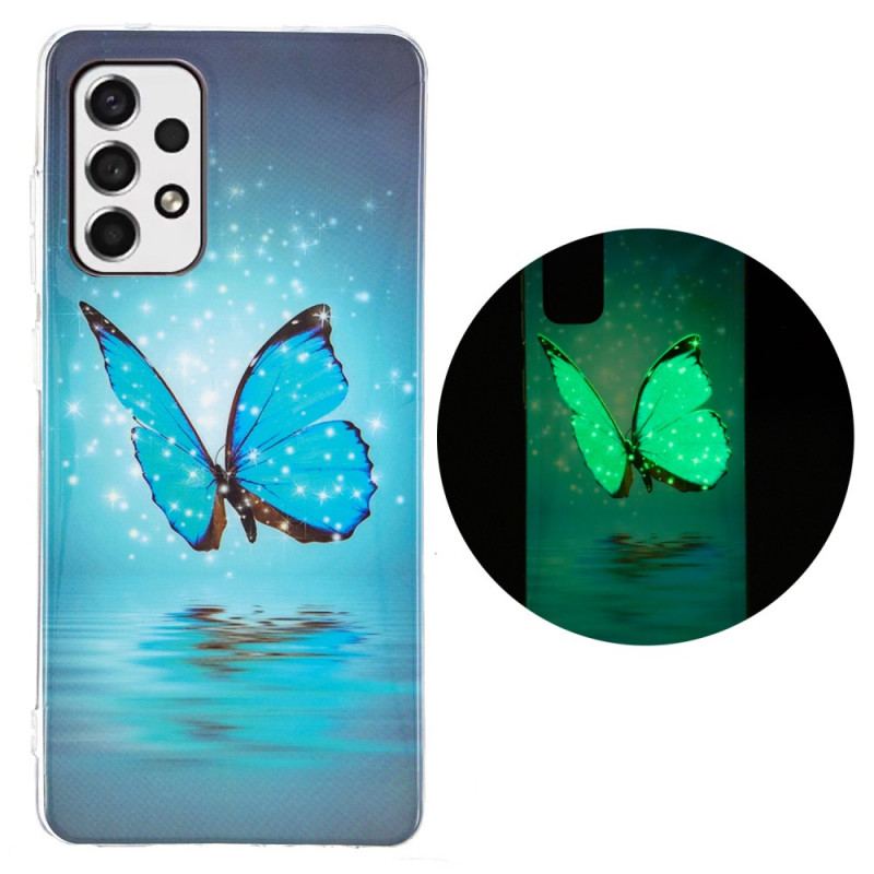 Cover Samsung Galaxy A33 5G Fluorescerende Blå Sommerfugl