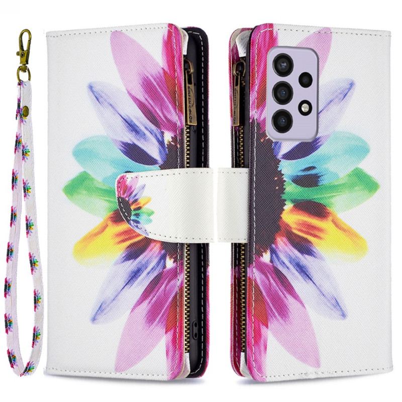 Flip Cover Samsung Galaxy A33 5G Blomsterlomme Med Lynlås