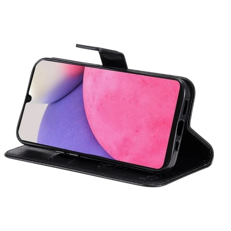 Flip Cover Samsung Galaxy A33 5G Med Snor Træ Og Strappy Kat