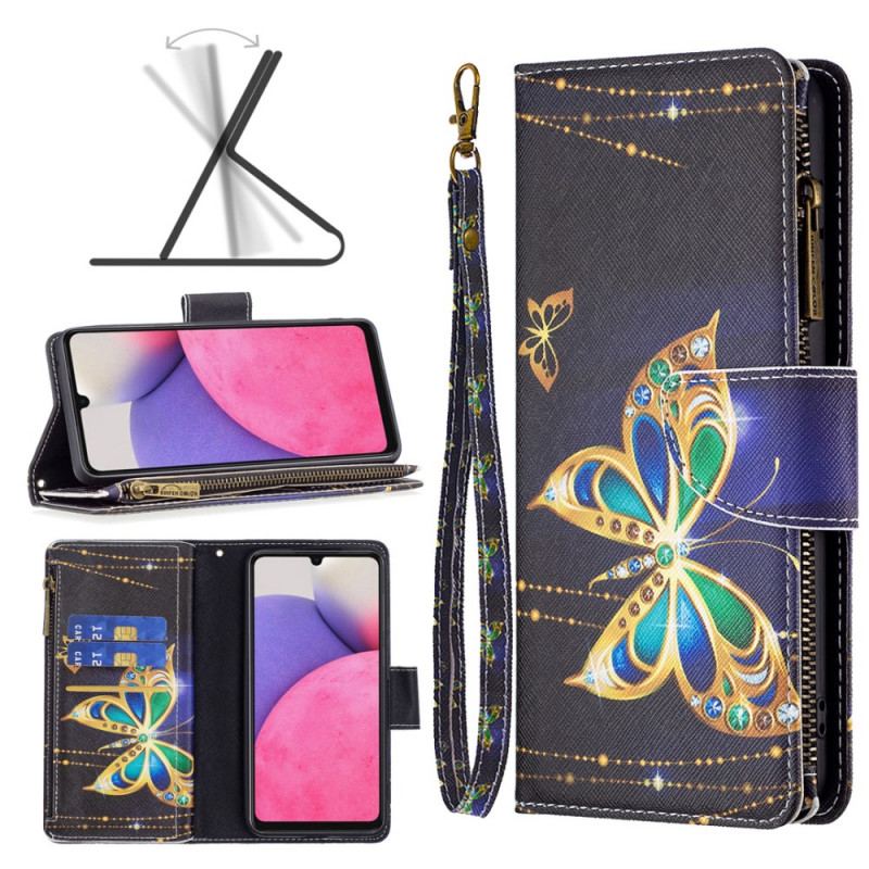 Flip Cover Samsung Galaxy A33 5G Royal Butterfly-lomme Med Lynlås