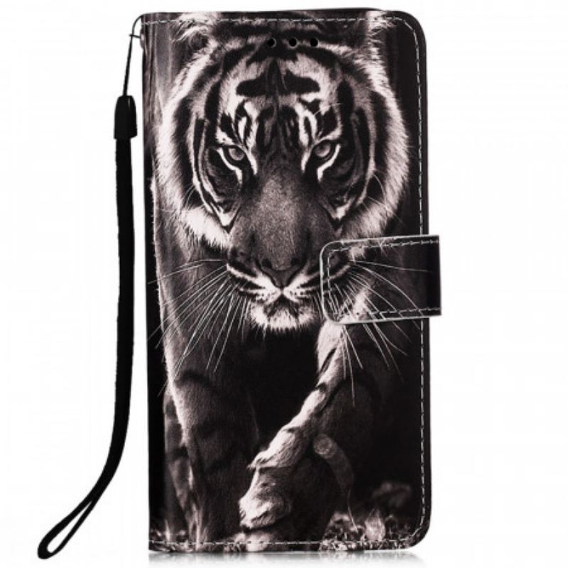 Læder Cover Samsung Galaxy A33 5G Med Snor Strappy Night Tiger