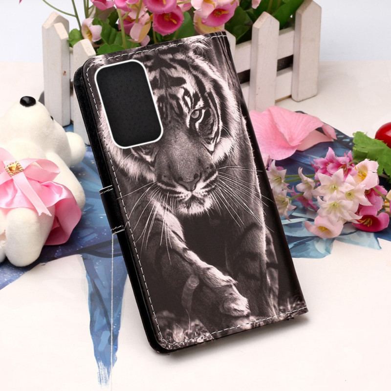 Læder Cover Samsung Galaxy A33 5G Med Snor Strappy Night Tiger