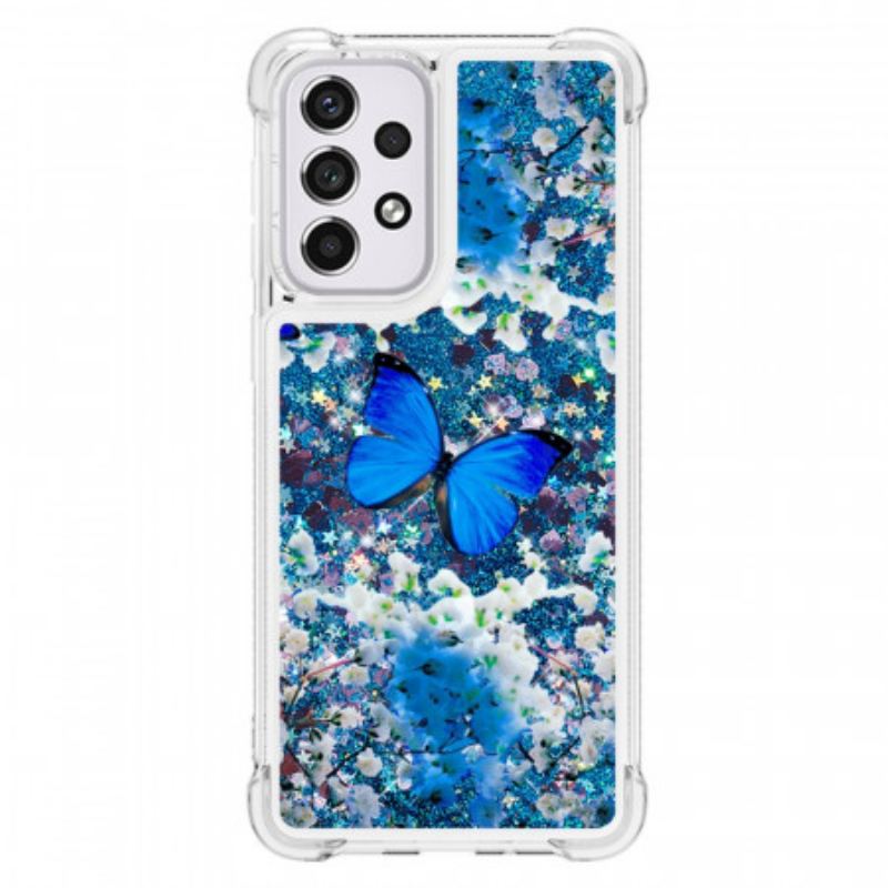 Mobilcover Samsung Galaxy A33 5G Glitter Blå Sommerfugle