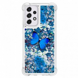 Mobilcover Samsung Galaxy A33 5G Glitter Blå Sommerfugle
