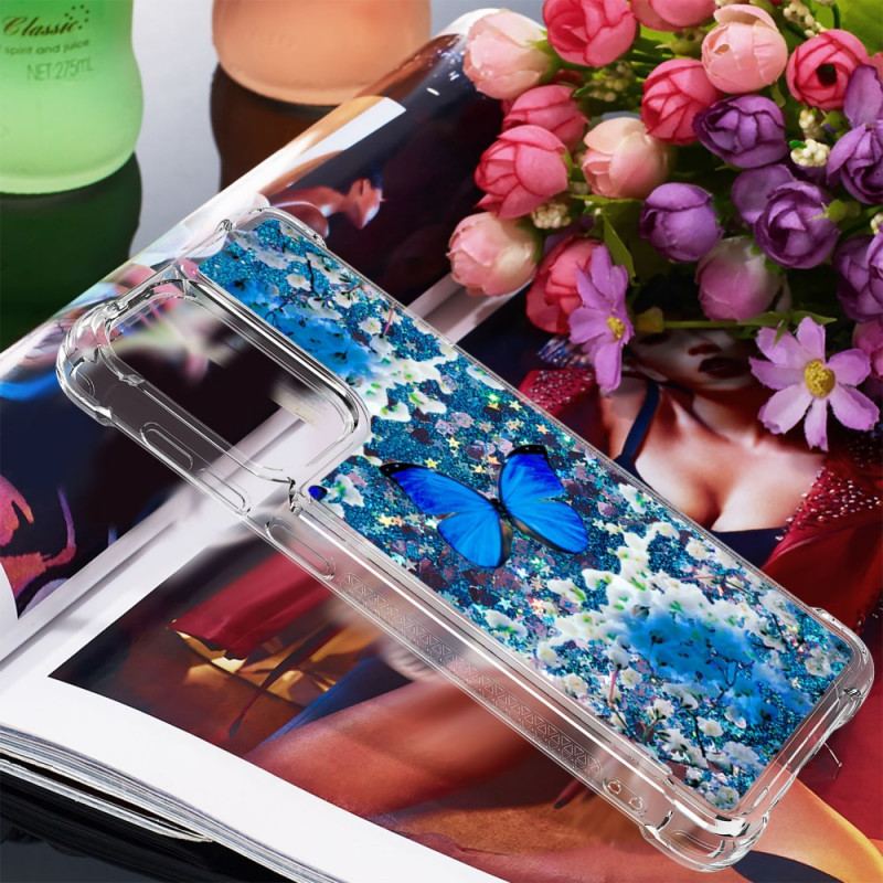 Mobilcover Samsung Galaxy A33 5G Glitter Blå Sommerfugle