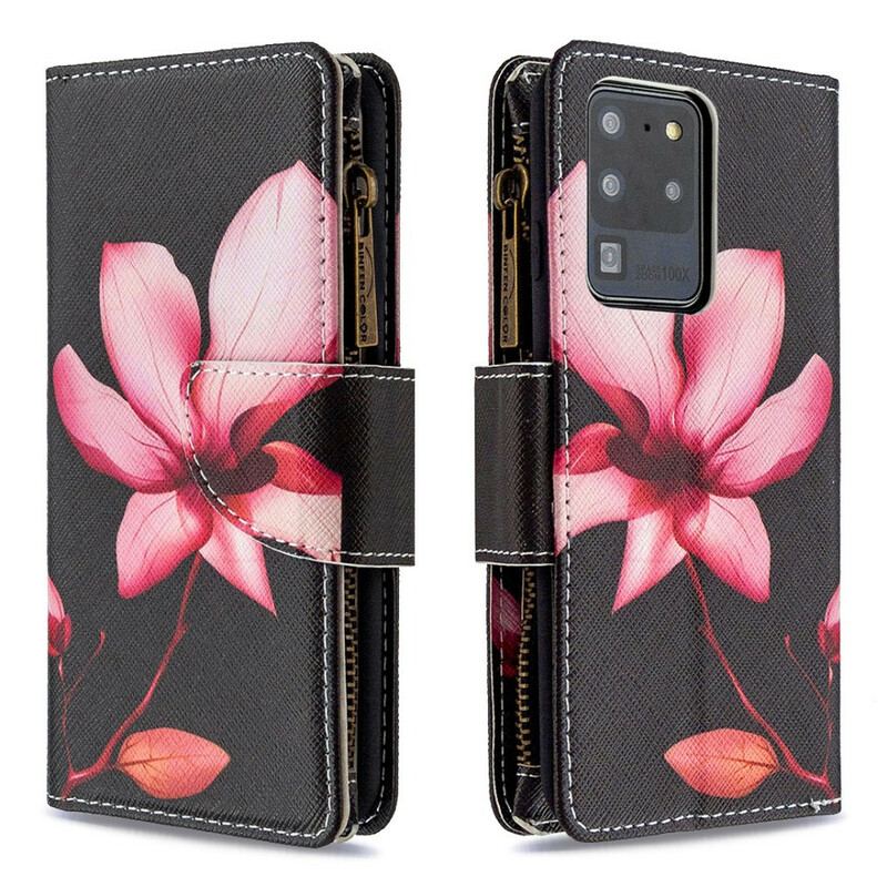 Flip Cover Samsung Galaxy S20 Ultra Blomsterlomme Med Lynlås