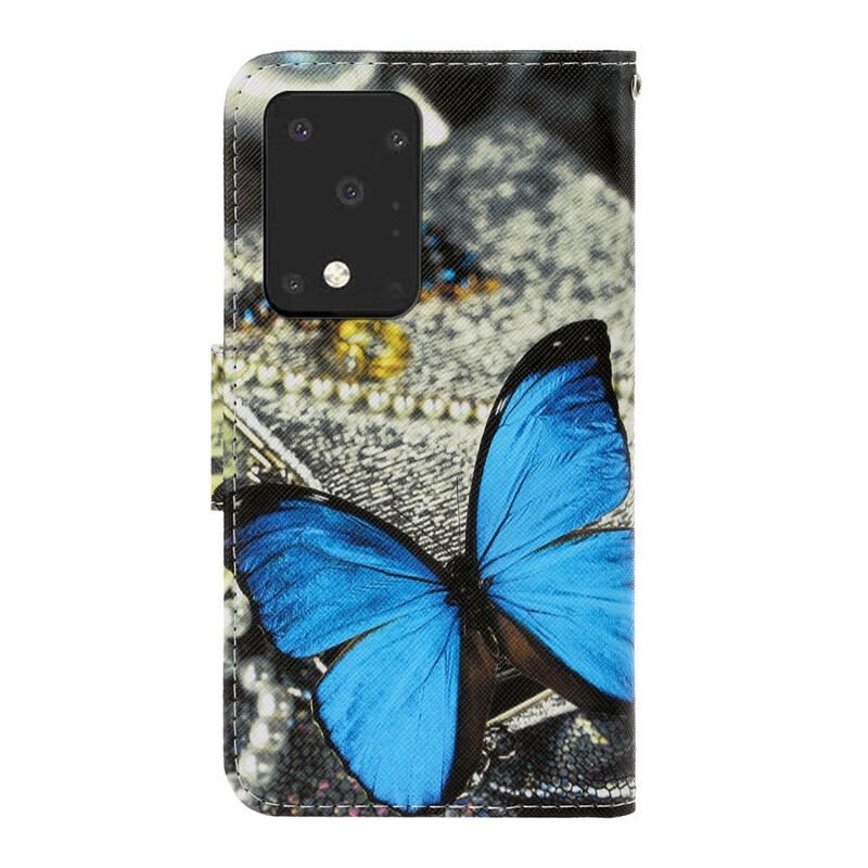 Flip Cover Samsung Galaxy S20 Ultra Med Snor Variationer Af Sommerfuglesrem