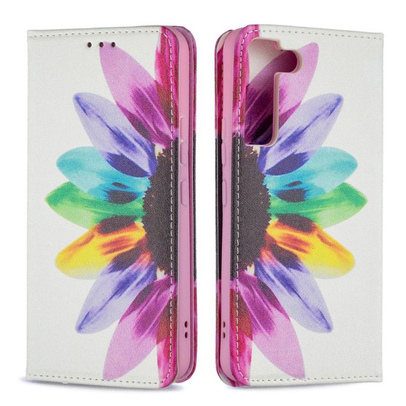 Cover Samsung Galaxy S22 5G Flip Cover Akvarel Blomst