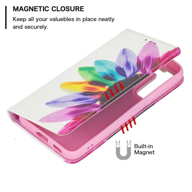 Cover Samsung Galaxy S22 5G Flip Cover Akvarel Blomst