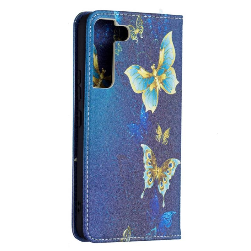 Cover Samsung Galaxy S22 5G Flip Cover Farverige Sommerfugle