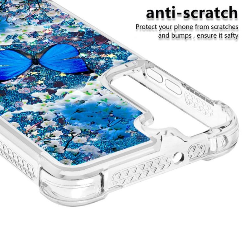 Cover Samsung Galaxy S22 5G Glitter Blå Sommerfugle