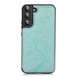 Cover Samsung Galaxy S22 5G Kortholder I Imiteret Læder Stand Blomster