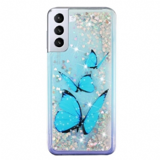 Cover Samsung Galaxy S22 5G Pailletter Sommerfugle