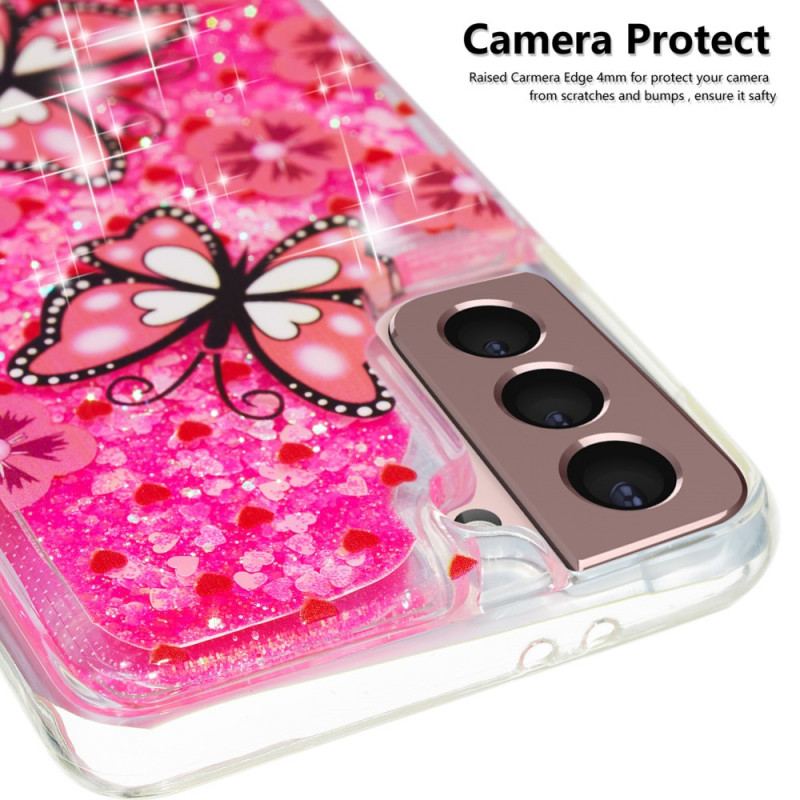 Cover Samsung Galaxy S22 5G Pailletter Sommerfugle