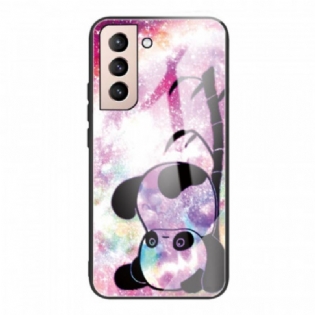 Cover Samsung Galaxy S22 5G Panda Og Bambus Hærdet Glas