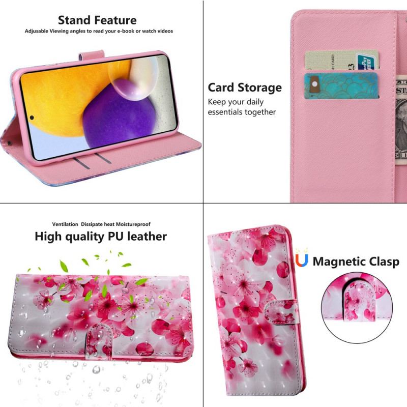 Flip Cover Samsung Galaxy S22 5G Lyserøde Blomster