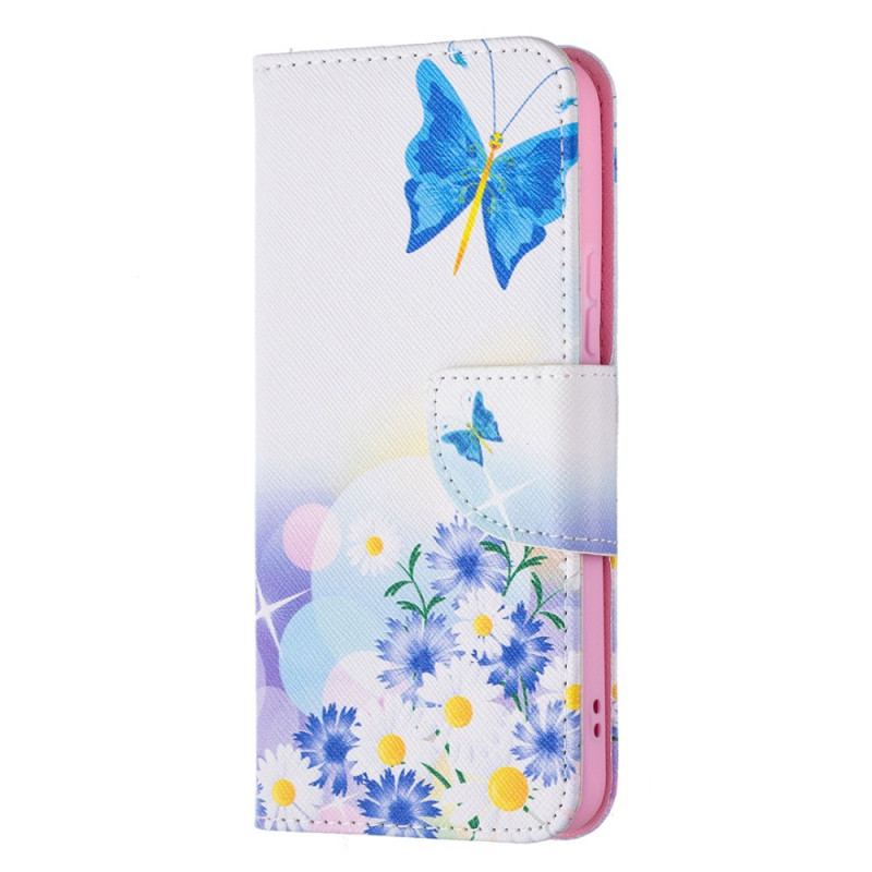 Flip Cover Samsung Galaxy S22 5G Malede Sommerfugle Og Blomster