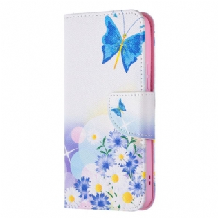 Flip Cover Samsung Galaxy S22 5G Malede Sommerfugle Og Blomster