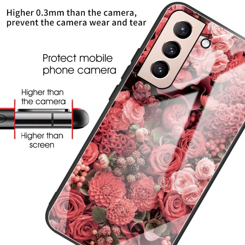 Mobilcover Samsung Galaxy S22 5G Rose Blomster Hærdet Glas