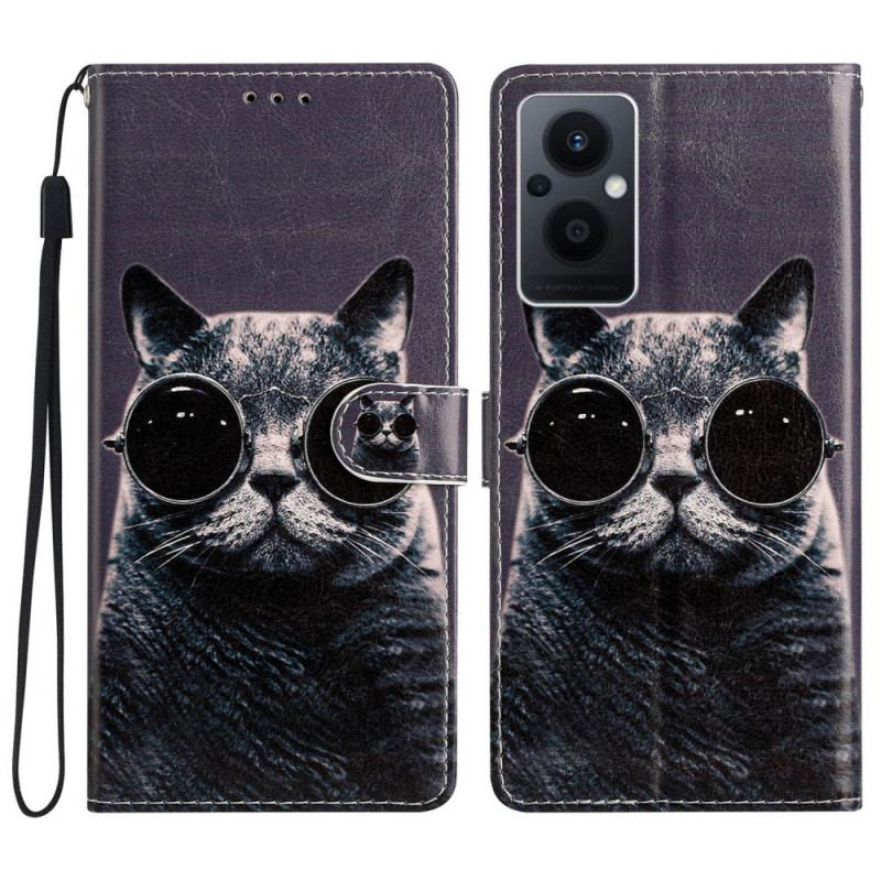 Flip Cover Oppo Reno 8 Lite Med Snor Cat Strappy Briller