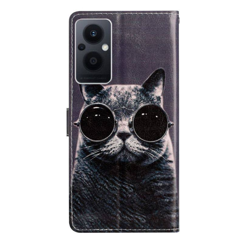 Flip Cover Oppo Reno 8 Lite Med Snor Cat Strappy Briller