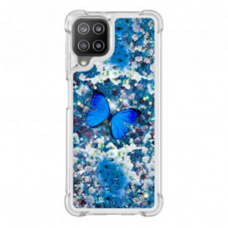 Cover Samsung Galaxy A22 Glitter Blå Sommerfugle