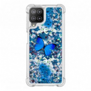 Cover Samsung Galaxy A22 Glitter Blå Sommerfugle