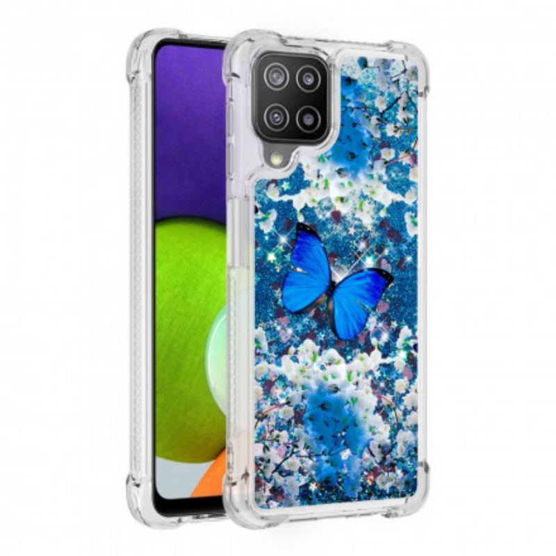 Cover Samsung Galaxy A22 Glitter Blå Sommerfugle