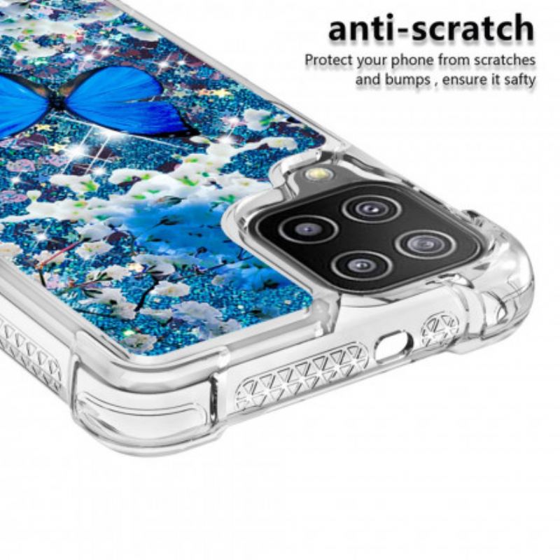 Cover Samsung Galaxy A22 Glitter Blå Sommerfugle